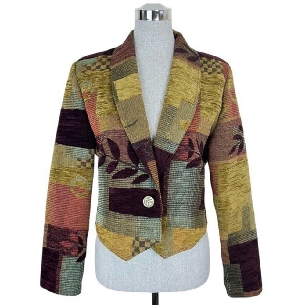 Vintage‎ Exposé Blazer Women's Medium Jacket Chenille Patchwork Multicolor 90s